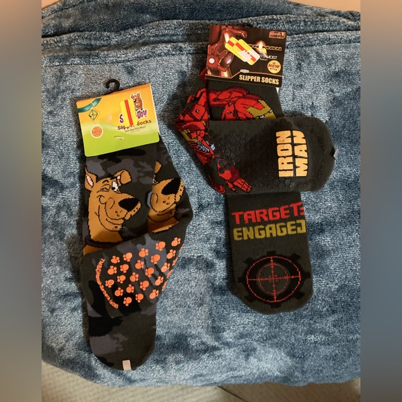 Slipper Socks for Kids (2),  Characters; Scooby Doo & Iron Man. One Size. NWT - Picture 4 of 5